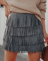 Leja Faux Suede Fringe Mini Skirt